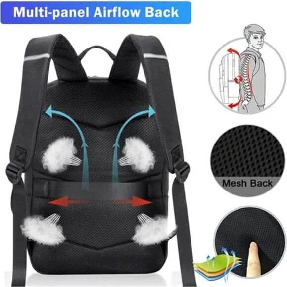 New Slim Lightweight Waterproof Backpack Black - Picture 7 of 9